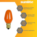 Sunlite 01270 7C7 Incandescent Bulb, 7 Watt, Candelabra E12 Base, C7 Small Night Light, Colored Bulb, Orange, 25 Count