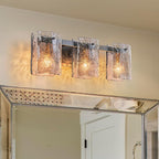 EDISLIVE Vintage Bathroom Vanity Light Black 3-Light Bath Wall Light Fixture with Ripple Block Shades Glass 23.6" E12 Antique Wall Sconce for Bedroom Hallway Living Room Vanity Mirror