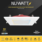 NUWATT 6" Fire Rated Recessed Light, 90 CRI Wafer Lights 6 Inch, 5CCT 2700K/3000K/3500K/4000K/5000K, 15W, Dimmable 1200LM, Wet & IC Rated LED Square Recessed Lighting, No Tenmat Needed, ETL, 6 Pack