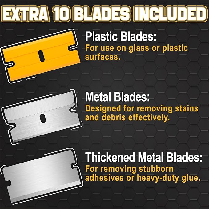 DIYSELF Razor Blade Scraper 12Pack Glass Scraper Oven Scraper for Cleaning Razor Scraper for Floors Glass Stove Top Scraper Window Scraper Includes Extendable Handle and 10 Extra Blades
