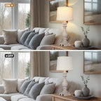 27.5" Farmhouse Table Lamp for Living Room,Vintage Bedside Lamp with USB C+A Ports & AC Outlet,3-Way Dimmable Touch Control Gray Washed Finish Nightstand for Bedroom, Single Gray