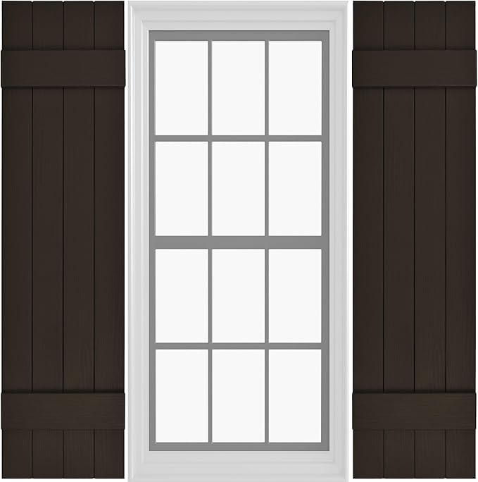 Board & Batten Vinyl Shutters (1 Pair) | 14.5"x51" (4-Board) - Stone Mason Brown | Exterior Window Shutters | Includes Mounting Hardware | Simple Installation | Made in USA