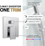 Lava Odoro Modern 2-Setting Square Shower System with Rain Shower Head and Handheld Spray Chrome, Rainfall Shower Faucet Set Chrome, Shower Valve and Trim Kit, Polished Chrome SF103-C