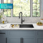 KRAUS Allyn Transitional Industrial Pull-Down Single Handle Kitchen Faucet in Spot-Free Black Stainless Steel