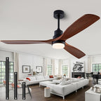 56" Wood Ceiling Fan with Light and Remote Control, Indoor Outdoor Wooden 3 Blades Ceiling Fan for Patio Living Room, Bedroom, Office,Reversible DC Motor(Black+Dark Walnut)