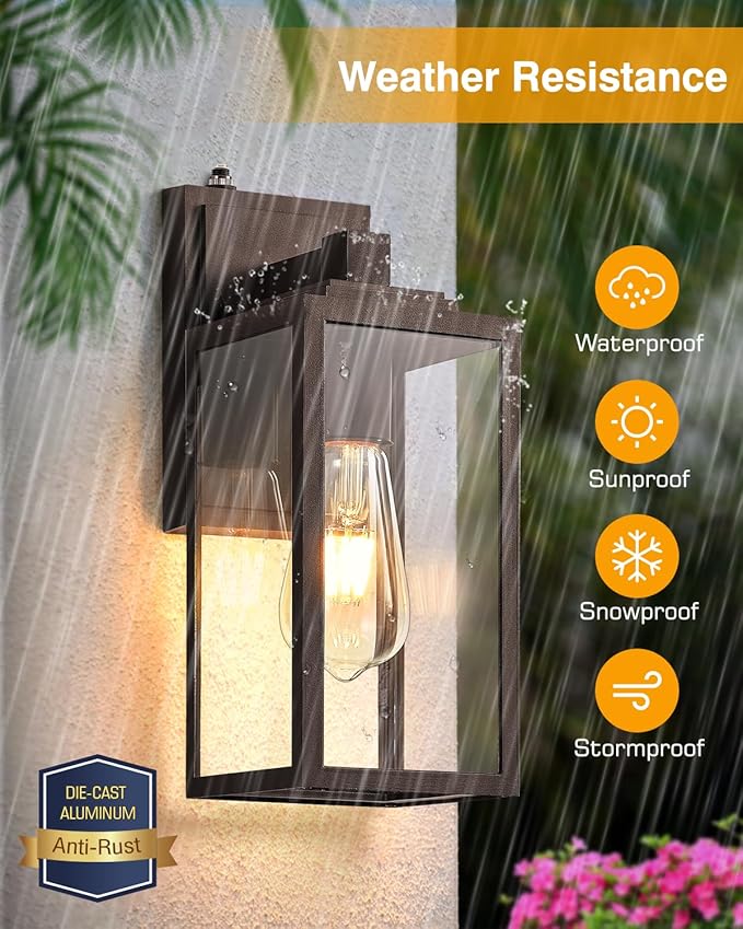 VIANIS Dusk to Dawn Porch Lights, Oil Rubbed Bronze Wall Lights Fixture Outside, Modern Outdoor Lanterns for Front Door, Aluminum Waterproof Anti-Rust ORB Sconce Wall Mount for Doorway, Patio