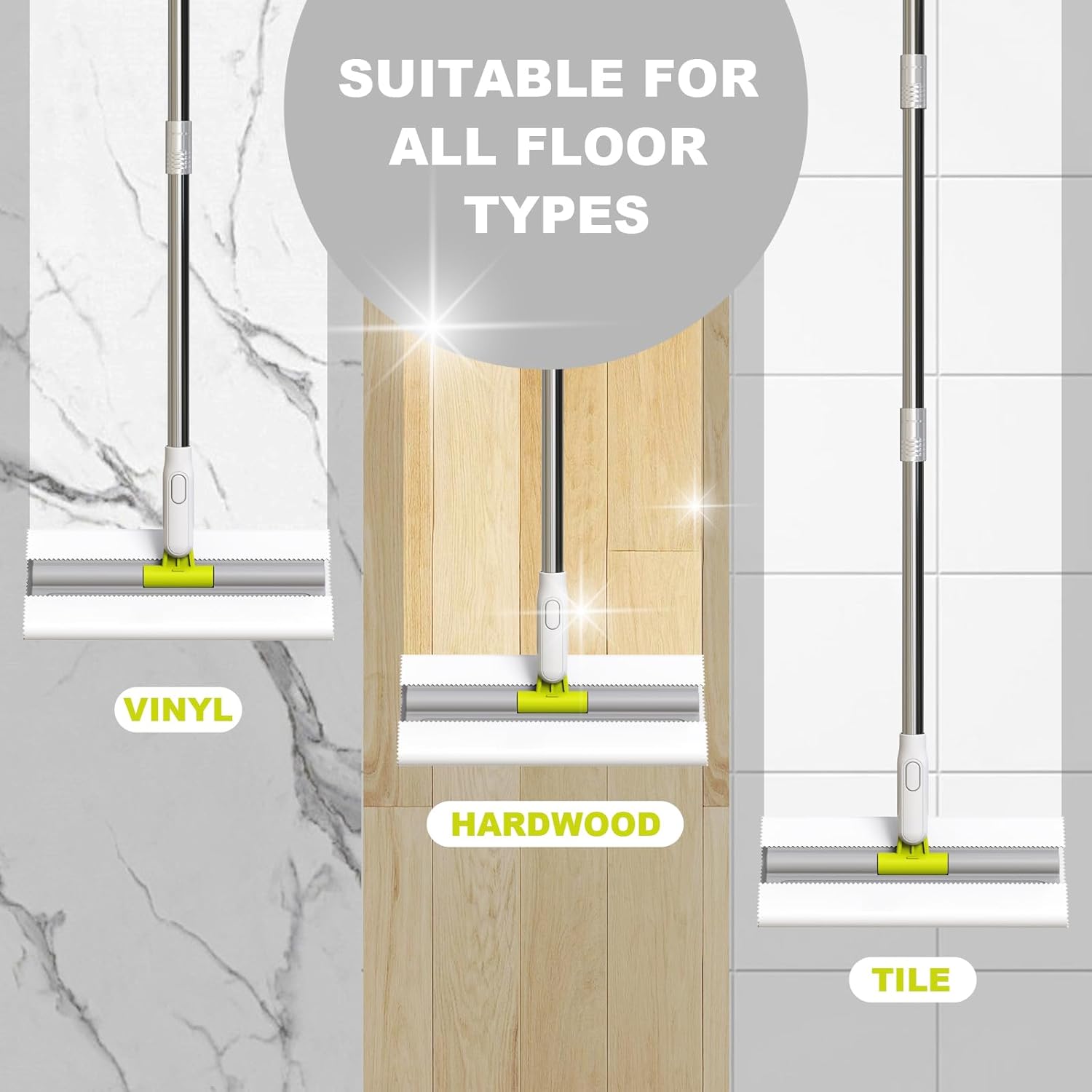 Dust Mop for Floor Cleaning - Microfiber for Hardwood, Laminate, Tile - Stainless Steel Handle, Reusable, Dry and Wet Use - 1 Mop + 10 Pads