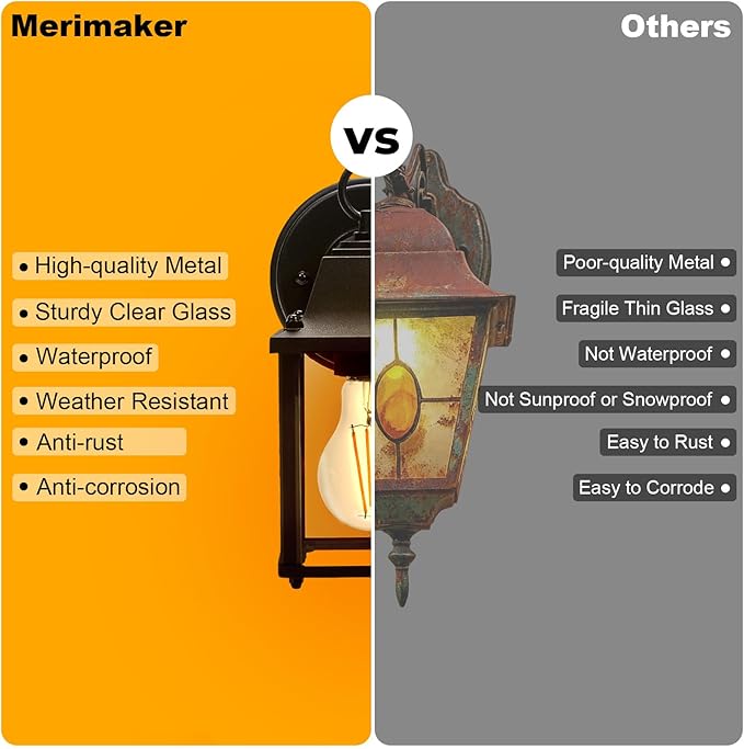 Outdoor Light Fixture, Matte Black Front Porch Lamps Width Glass Shades, 8.7IN Exterior Waterproof Wall Mount Lantern with E26 Sockets, Outside Lights for House Garage Doorway Patio 2Pack