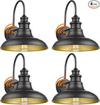 Dusk to Dawn Sensor Outdoor Barn Light Fixtures Outdoor Wall Sconces Farmhouse Wall Mount Lights Exterior Gooseneck Light Fixture Black Finish Industrial Wall Lantern for Porch, Entryways, 4 Pack
