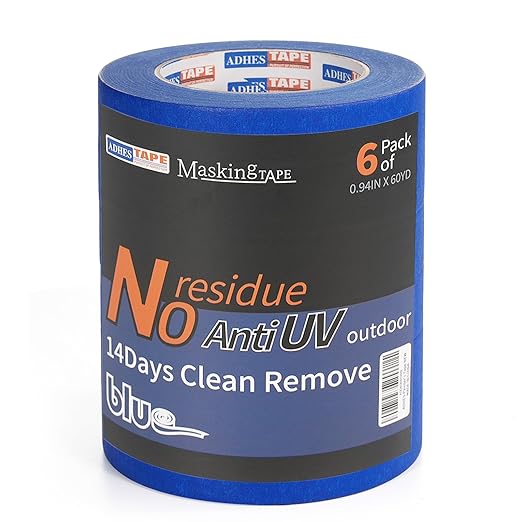 ADHES Upgrade Blue Painters Tape, Masking Tape for Painting 6 Rolls x 0.94 Inch x 60 Yards, Blue Paint Tape No Residue Outdoor Anti UV Multi Surface Use, Total 360 Yards
