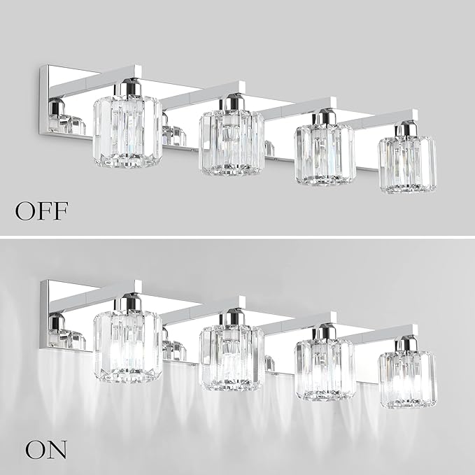 Aipsun Crystal Bathroom Vanity Light Modern Vanity Lighting Fixtures Crystal Vanity Light for Bathroom 4 Lights(Not Include Bulb)