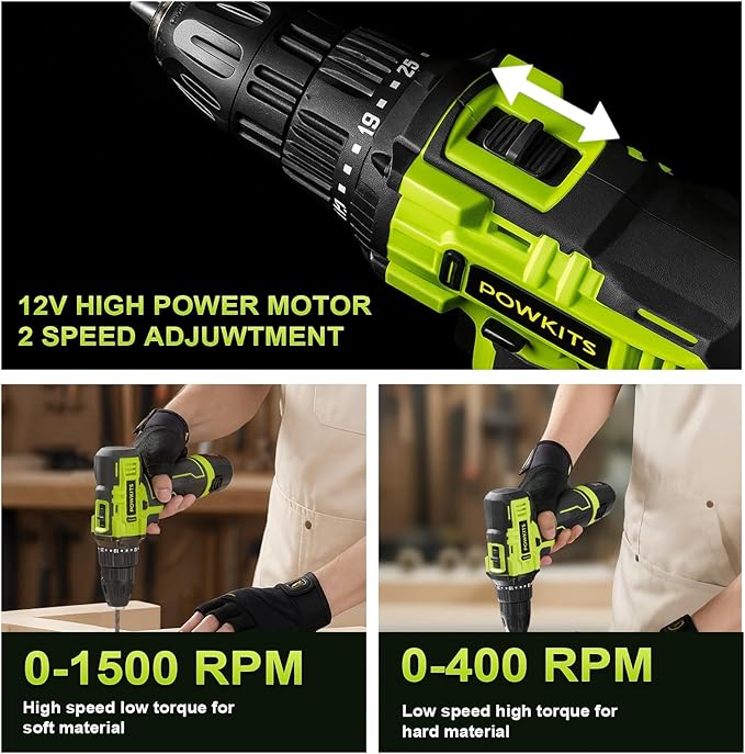 Cordless Drill Tool Set: 12V Power Drill Tool Kit with Battery & Charger, 142Pcs Home Hand Repair Tools Box, Portable Household Basic Drills Case for Men & Women, Green