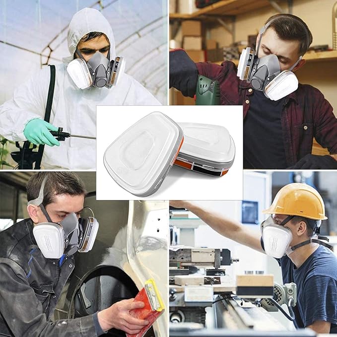 6001 Filter Cartridges Replacement for Gas Respirator,Dust-Proof, Organic Vapor, 2pcs Filter Cartridges + 2pcs Filter Covers+8pcs Filter Cottons, Apply to 6100/6200/7501/7502/6502/6800…
