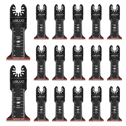 LEILUO 15Pcs Japanese Teeth Oscillating Saw Blade Set 70mm Extra-Long Multi Tool Blades CRV Wood Cutting DIY Woodworking Universal Oscillating Tool Accessory Compatible with DeWalt Makita and More