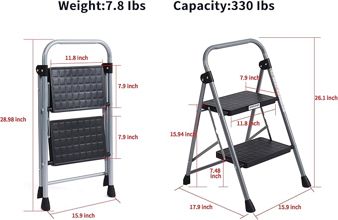 2-Step Ladders Folding Step Stool with Anti Slip Pedal and Handgrip Portable Sturdy Ladder for Home & Office 330 Lbs Black