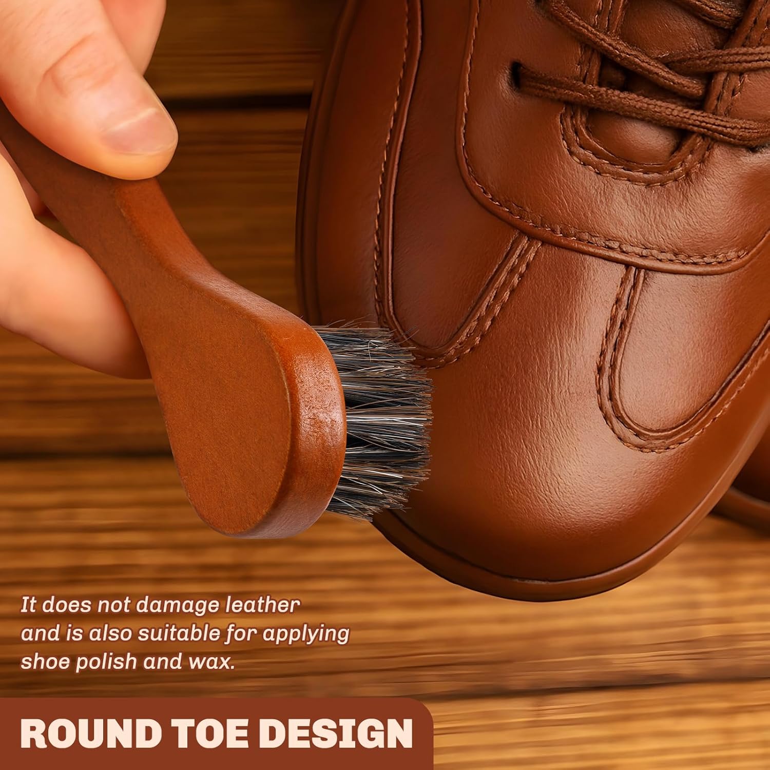 4 Pcs Horsehair Shine Shoes Brush Kit Polish Dauber Applicators Cleaning Leather Shoes Boots Care Brushes Suede Cleaner Brush with Microfiber Shoe Cloth(Brown Handle A)