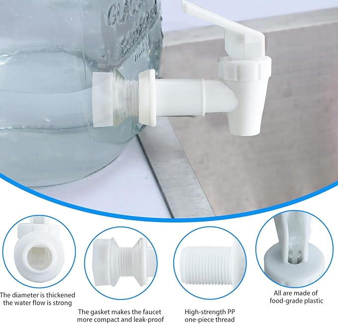 Replacement Cooler Faucet Water Bottle Jug,Water Dispenser Tap Set,BPA-Free Plastic Spigot Spout Water Beverage Lever Pour Dispenser Valve,Water Crock Tap (4 White)