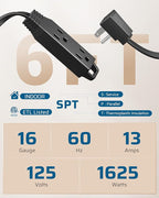 DEWENWILS 6FT Flat Plug Extension Cord, 3 Prong Ultra Thin Power Strip, 13A/125V/1625W, 16/3 Awg Grounded Flat Power Cable for Indoor Narrow Space, SPT-3 Cord, ETL Listed, Black, 2 Pack