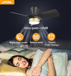 30" Black low profile Ceiling Fan with Light, with Gold Trim Ring, Large Air Volume, flush mount ceiling fan for Bedroom Kitchen Dining room Patio