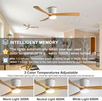 48in Quiet Ceiling Fans with Lights ETL Listed Remote Ceiling Fan Light 6 Gear Wind Speed Ceiling Fans White LED Ceiling Lights Fan Lighting Wooden Blades for Living Room Dining Room Bedroom
