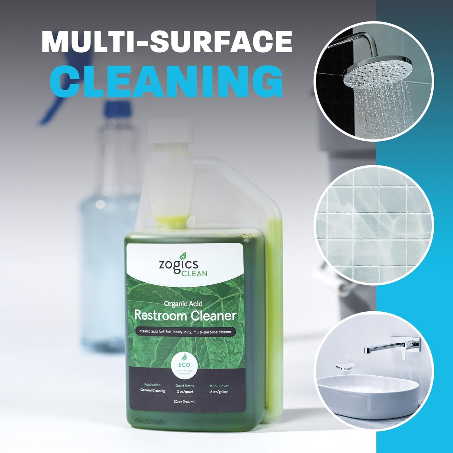 Zogics Organic Acid Restroom Cleaner, Case of 6-32 oz Bottles - Each Bottle Makes up to 16 Quarts - Meets ECOLOGO Standards