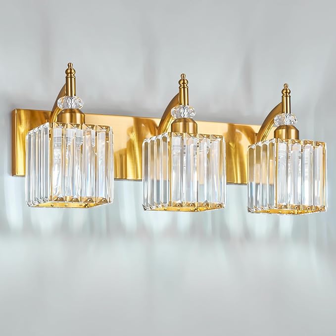 Crystal Vanity Lights - Gold 3 Light Modern Vanity Light for Bathroom