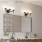 Bathrom Light Fixtures Matte Black 3 Lights Over Mirror, Wall Sconces Lighting with White Frosted Glass Shade for Toilet Washroom Bath T001MB-L3