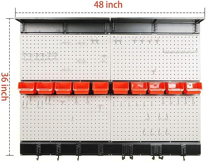 Ultrawall Pegboard Wall Organizer, 48X 36 inch Garage Storage Pegboard with Hooks Storage Bins Tool Board Panel Tool Organizer, 72pcs