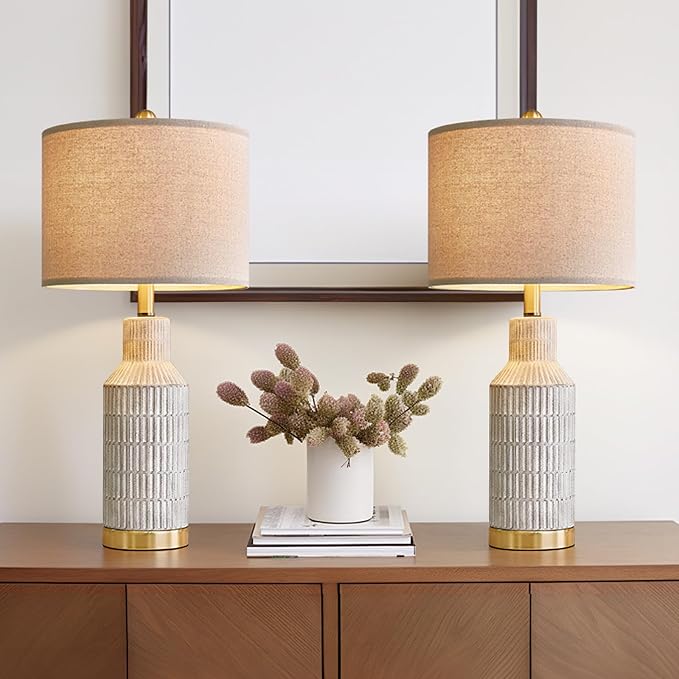 25" Modern Ceramic Lamps Single Table Lamp for Living Room Bedroom Farmhouse Nightstand Bedside Lamps