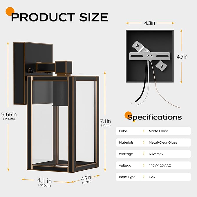 WIHTU Outdoor Lights for House, LED Exterior Front Porch Light Fixtures for Outside, Waterproof Wall Light Outdoor, Sconce Lights for Patio, Garage, Doorway, Entryway (Black with Gold Rim)