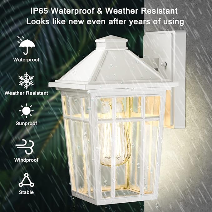 Darkaway Outdoor Sconce Lights Wall Light Fixtures, Front Porch Light Outdoor Wall Anti-Rust Waterproof Aluminum with Glass Exterior Light Fixture for Patio, Yard, Doorway, Garage (2 Pack, White)