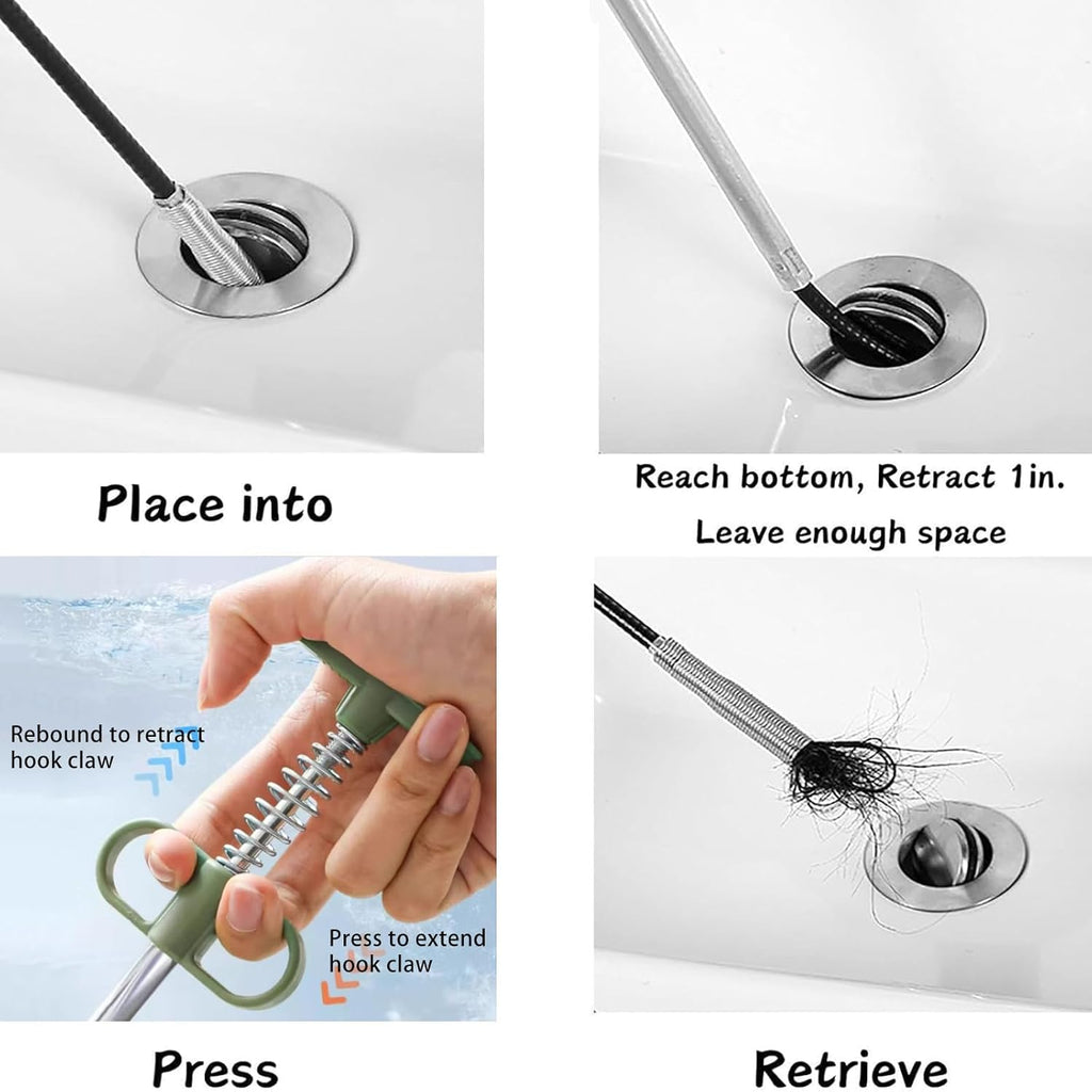 61 Inch Hair Drain Clog Remover，Drain Snake- Flexible Gutter Cleaning Tools for Home Sink, Bathroom Tub,Drain, Toilet, Tight Spaces