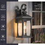 zeyu 2 Pack Outdoor Wall Sconces, 14.4 Inch Farmhouse Outdoor Porch Lights Wall Mount with Seeded Glass, Die-Cast Aluminum, Black Finish, ZD99B-2PK BK