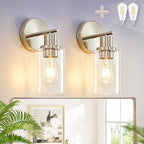 DLLT Wall Sconces Set of Two: Modern Bathroom Vanity Light Fixtures - Nickel Vanity Lights with Clear Glass Shade - Farmhouse Wall Lamp for Bedroom Living Room Mirror Hallway Kitchen