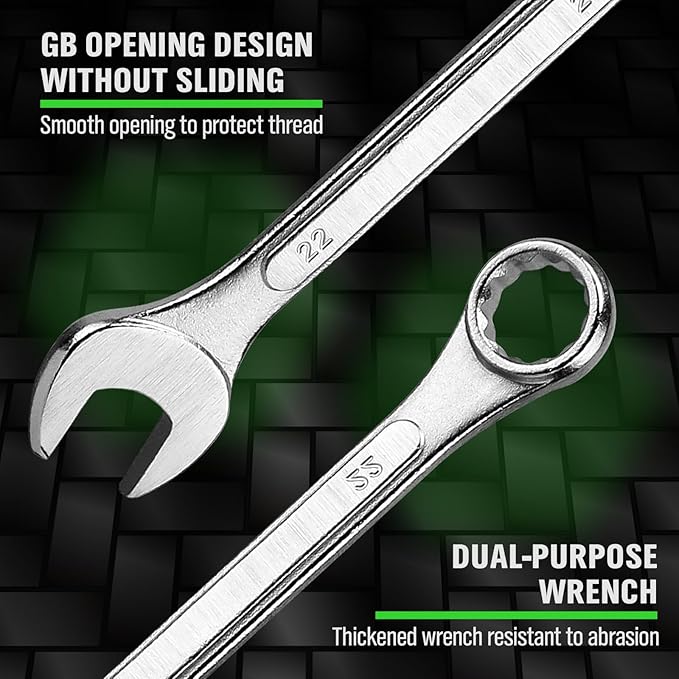 30-Piece Combination Wrench Set, Metric (6mm-24mm) & SAE (1''-1/4"), Standard Spanner Wrench Set, Mechanic Tool Sets with Rolling Pouch, Open End Wrenches for Household, Garage, Workshop, Auto Repairs