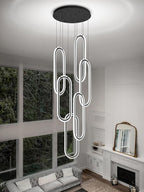 Flashing God Modern Chandelier,Black Chandeliers with 6 Ring Led Foyer Chandeliers,Larger High Ceiling Chandelier for Living Room,Rectangle Chandelier for Entryway Staircase LED Dimming 2700k-6000k