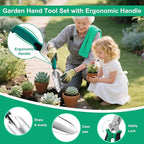 Garden Tool Set for Women, 12pcs Heavy Duty Gardening Tools, Cute Gardening Supplies Gifts for Women Mom, Garden Hand Tools with Fashion Organizer Handbag, Garden Tools for Gardening, Planting, Green