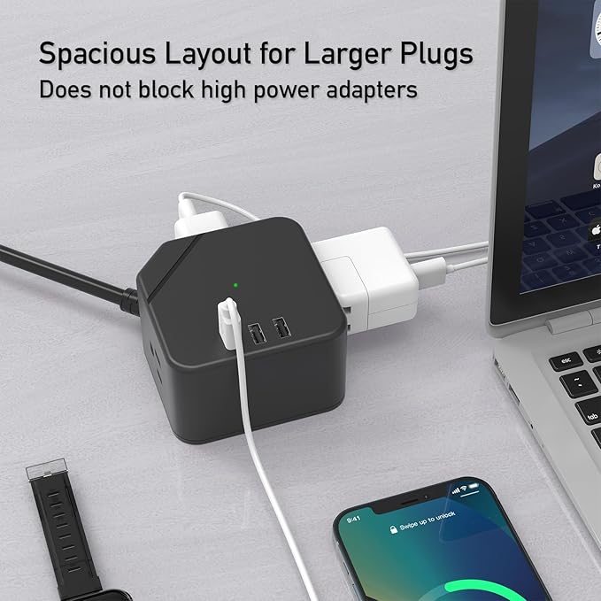 Outdoor Power Strip Weatherproof, KPQ IPX6 Waterproof Surge Protector Power Strip with 3 Outlets, 3 USB A, 6Ft Heavy Duty Extension Cord for Indoor Outdoor- UL FCC Listed