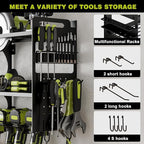 64" Power Tool Organizer Wall Mount, 16 Slots, 3-Tier Drill & Cordless Tool Storage Holder with Pegboard Sides, Tool Wall Organizer for Garage & Workshop Black