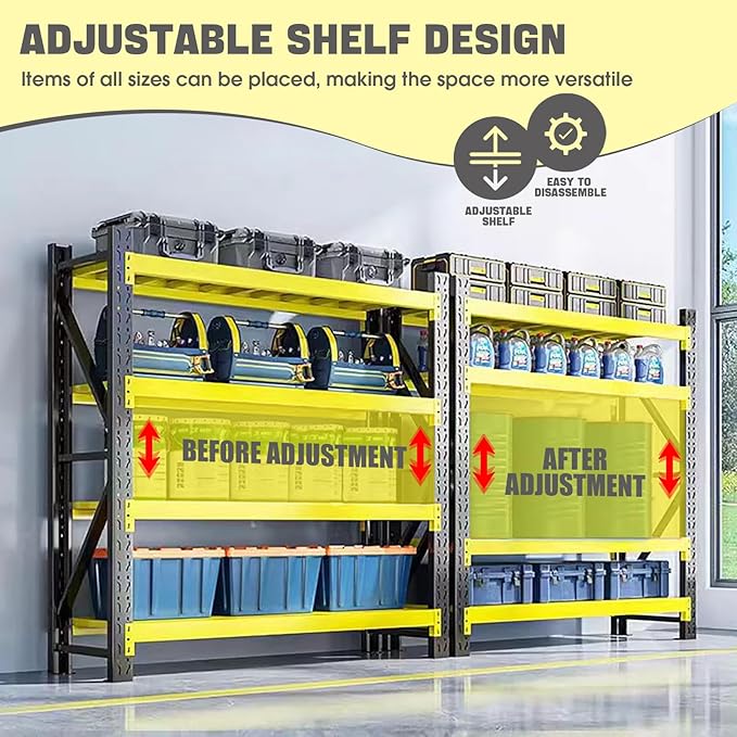 5000lbs Load Capacity,Heavy Duty 4-Tier Steel Shelving Unit, Adjustable Industrial Storage Rack for Garage Warehouse (Yellow and Black, W78.74*D23.62*H78.74)