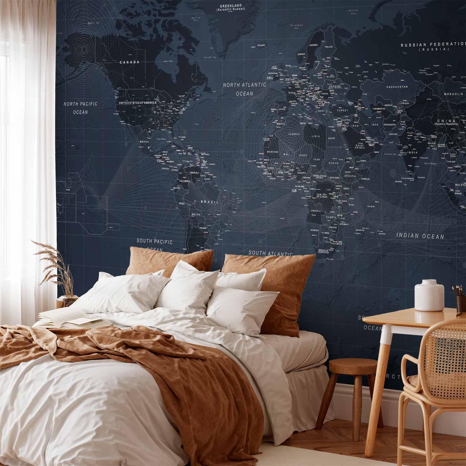 artgeist Wall Mural World Map 193x138 in - XXL Peel and Stick Self-Adhesive Wallpaper Removable Large Sticker Foil Wall Decor Print Picture Image Design Map of The World k-A-0123-a-a