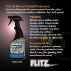 Flitz Stainless Steel Polish Protectant - 16oz Bottle, USA-Made Ceramic Coating for Stainless Steel Appliances, Repels Fingerprints & Water Spots - Aluminum & Chrome Polish & Protectant (1 Pack)