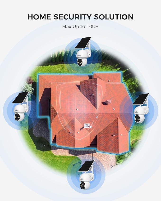 Hiseeu Solar Camera Wireless Outdoor, Home Security Camera System, 2.4G & 5G WiFi, Solar-Powered 4MP 4 Cam-Kit, Color Night Vision, 360° View, Pan & Tilt, 1TB HDD Local Recording, No Subscription