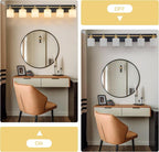 6 Light Modern Bathroom Light Fixtures Over Mirror, Black Gold Vanity Lights for Bathroom Wall Sconces with Milky White Glass Shades, E26 Socket (Bulbs Not Included)