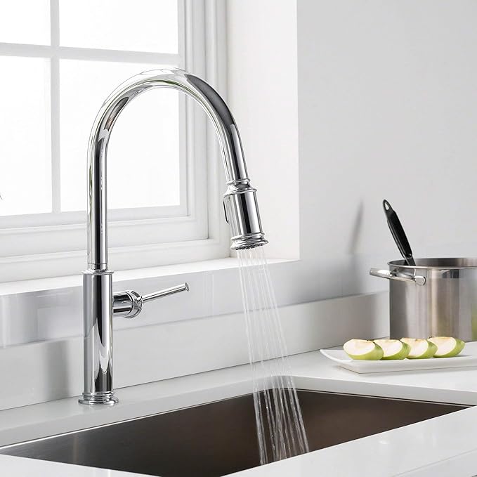 KRAUS Sellette Single Handle Spot Free Stainless Steel Pull-Down Kitchen Faucet with Deck Plate, KPF-1680SFS