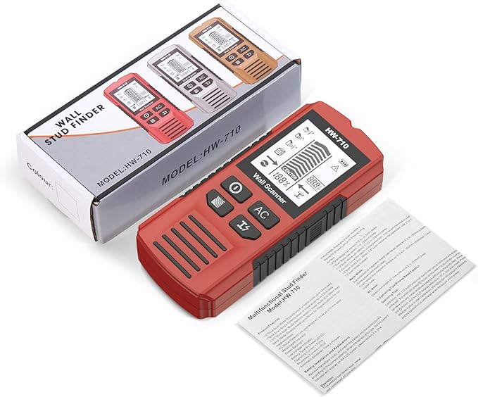 Stud Finder Wall Scanner 5-in-1 Upgraded Chip FOGZUVR -Wall Detector Detect Wood/Metal/AC Wire/Pipe, Wire finder LCD Display & Audio Alarm for Edge/Center Precision, Red Inferno(Without 9V Batteries)