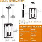 VINLUZ Modern Oil Rubbed Bronze Chandelier 3 Light Dining Room Light Fixture with Clear Glass Shade Industrial Outdoor Pendant Lights for Entryway Hallway Porch