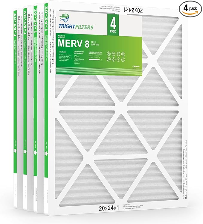 20x24x1 Air Filter 4 Pack, MERV 8 Pleated Dust Defense Air Filters Replacement Air Conditioner HVAC AC Furnace Filter, Durable and Lightweight