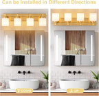 4 Light Modern Bathroom Light Fixtures Over Mirror, Brass Finish Vanity Lights for Bathroom Wall Sconces with Milky White Glass Shades, E26 Socket (Bulbs Not Included)