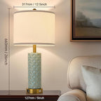 Set of 2 Table Lamp for Living Room Bedroom Farmhouse,26'' Touch Control Bedroom Spa Blue Ceramic Lamps 3-Way Dimmable Bedside Lamps with USB A+C Ports Linen Shade for Home